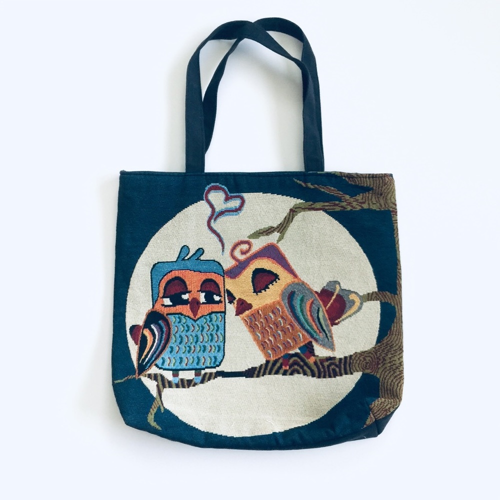 Lovebirds Tote tapestry like material front